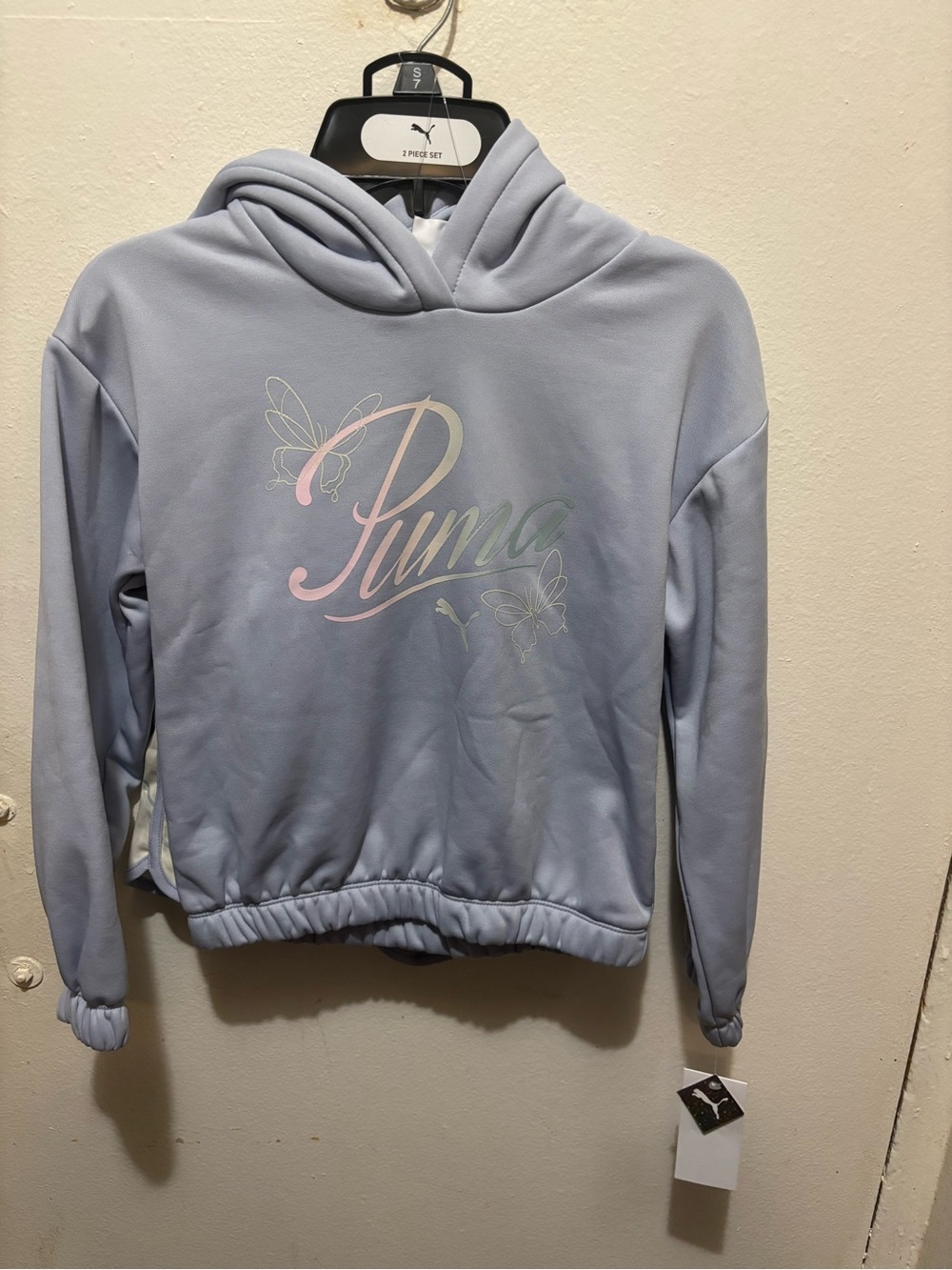 Puma  2 piece set Light Lavender Cropped Hoodie with Pastel Logo and short